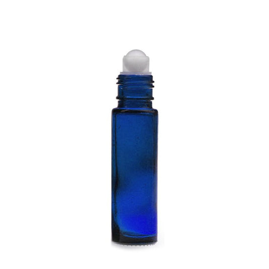 9ml Empty Blue Glass Roller Bottle With White Cap