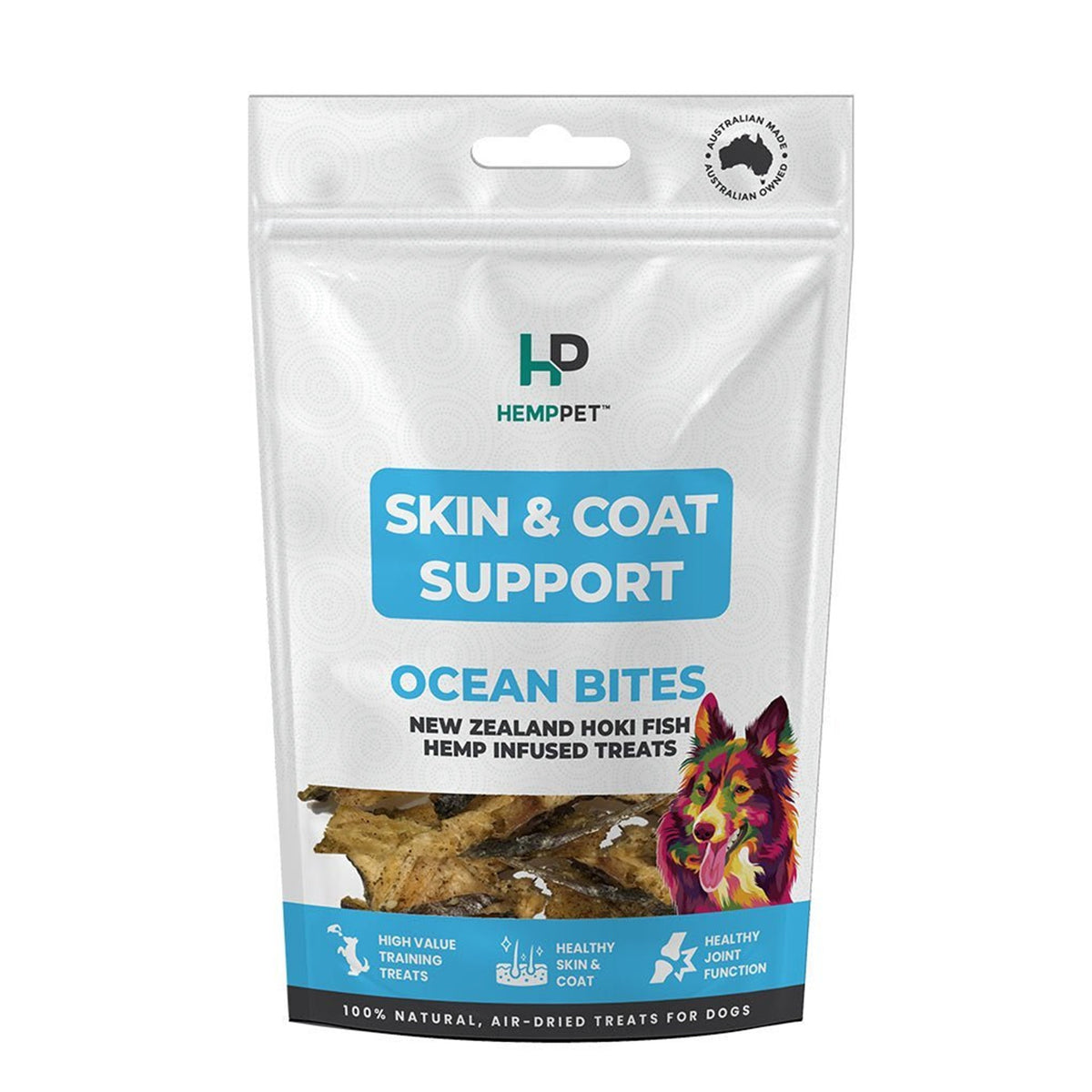Skin & Coat Support | New Zealand Hoki Fish Hemp Infused Treats for Dogs | 70g