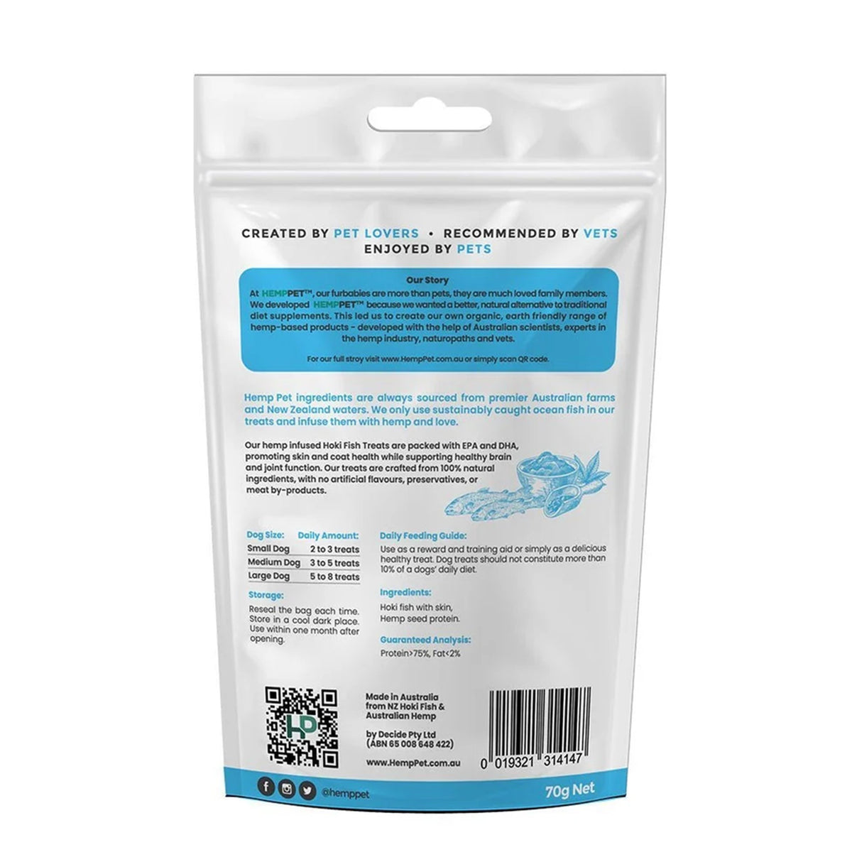 Skin & Coat Support | New Zealand Hoki Fish Hemp Infused Treats for Dogs | 70g